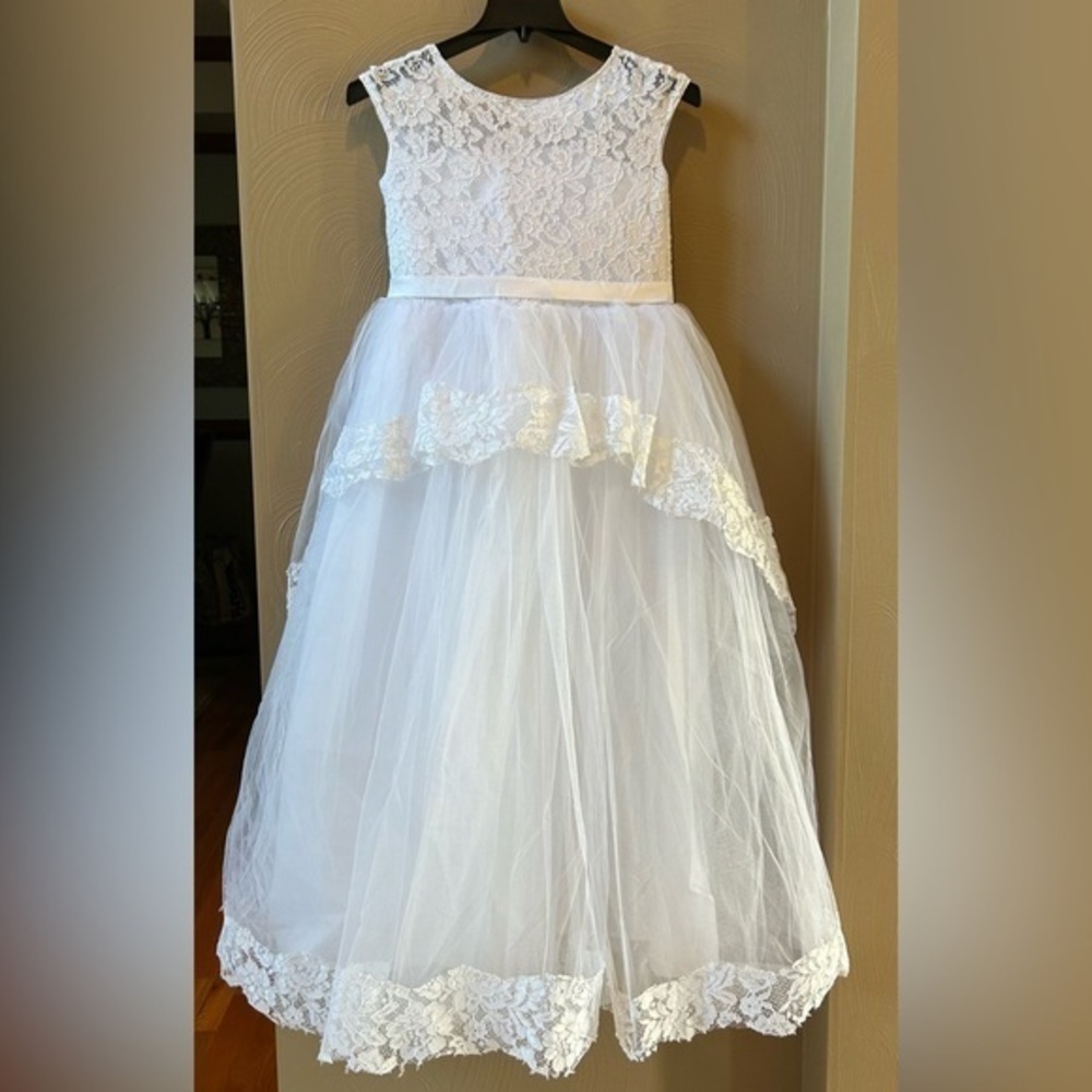 New Mia Belle Girls In Walked a Princess Tiered Lace A-Line Gown White Size 14